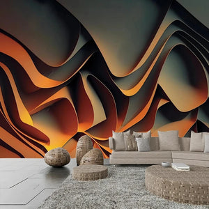 3D Modern Abstract Burnt Orange Wave Wallpaper Mural, Custom Sizes Available