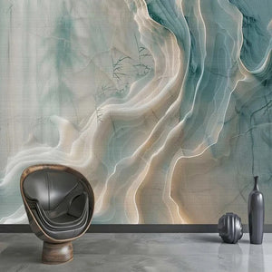 Exquisite Blue and White Wavy Marble Wallpaper Mural, Custom Sizes Available