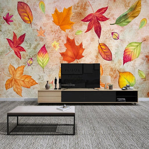 Lovely Cascading Autumn Leaves Wallpaper Mural, Custom Sizes Available