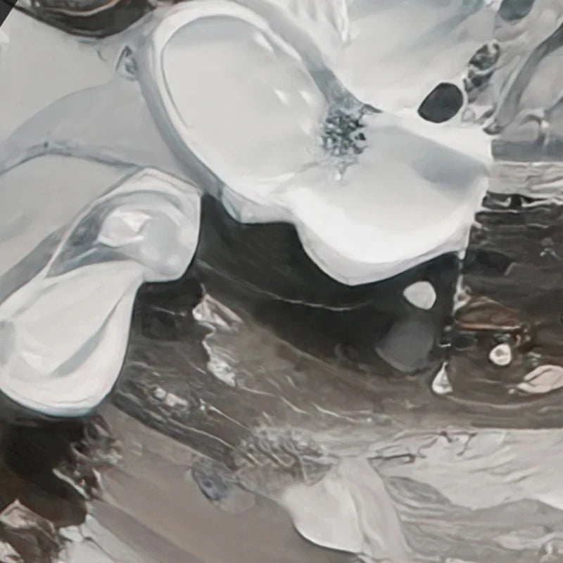 Hand-Painted White Floral Arrangement Oil Painting Wallpaper Mural, Custom Sizes Available