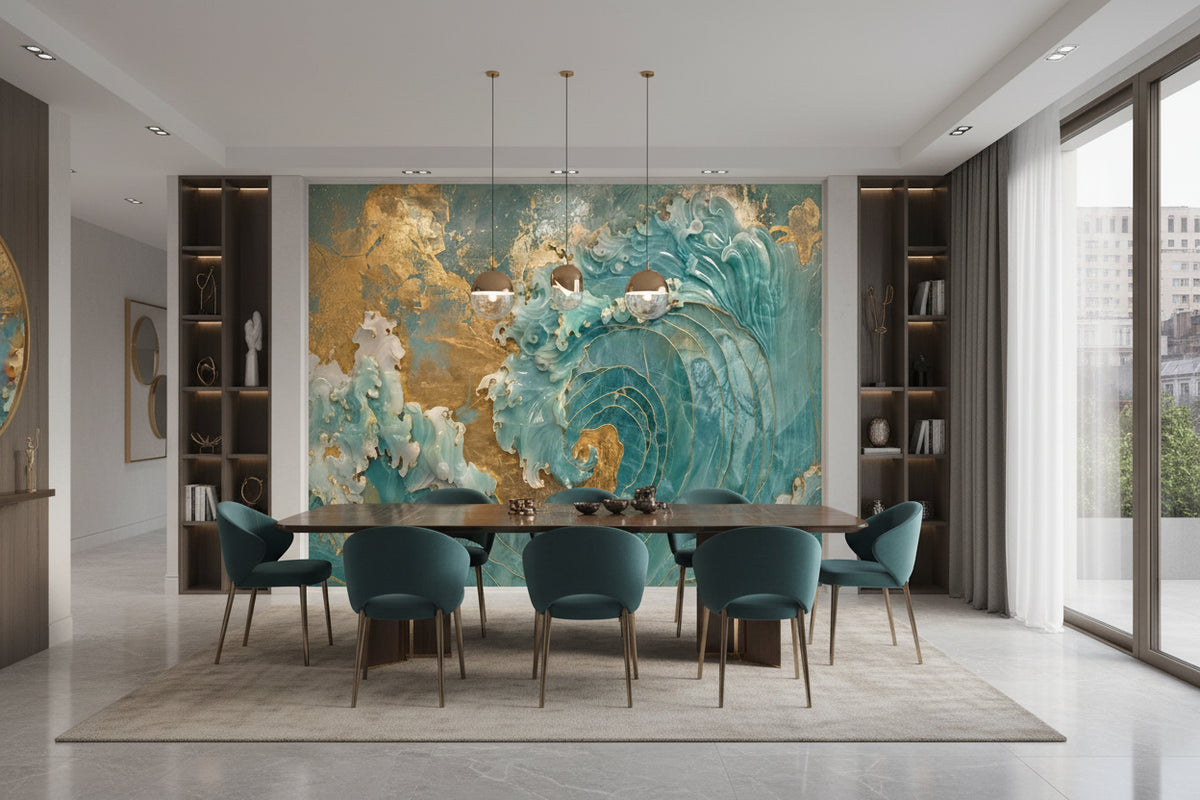 Abstract Textured Blue Wave Wallpaper Mural, Custom Sizes Available
