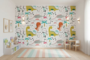 Cute Cartoon Dinosaurs For Child's Room Wallpaper Mural, Custom Sizes Available
