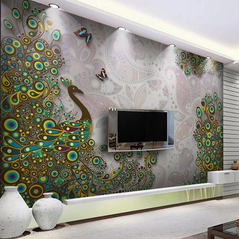Image of Awesome Stylised Colorful Peacock Wallpaper Mural, Custom Sizes Available