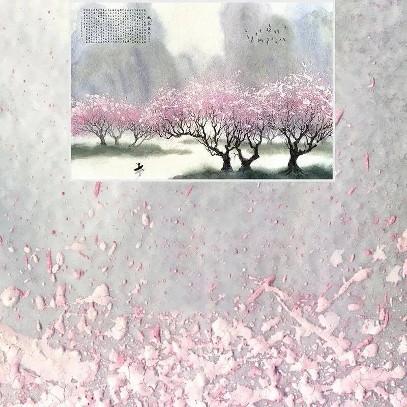 Chinese Style Peach Blossoms and Foggy Background Wallpaper Mural, Custom Sizes Available