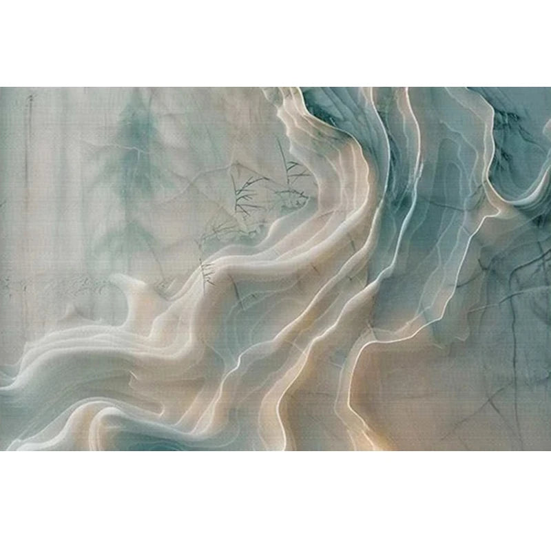 Exquisite Blue and White Wavy Marble Wallpaper Mural, Custom Sizes Available