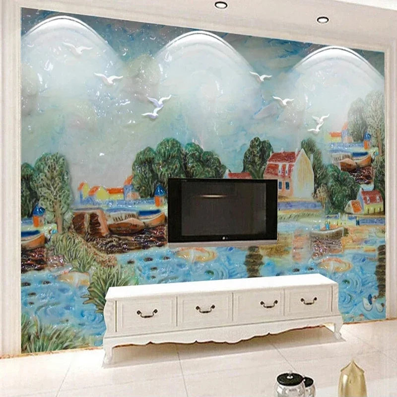 Charming Oil Landscape Painting Wallpaper Mural, Custom Sizes Available