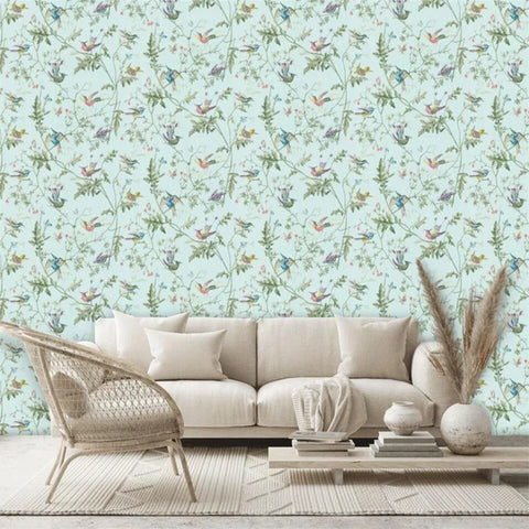 Image of Exquisite Birds Wallpaper Mural, Four Colors Available, Custom Sizes Available