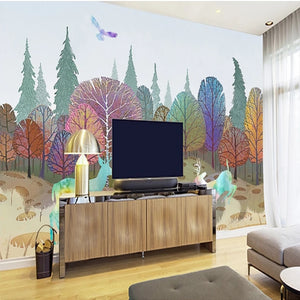 Amazing Multicolor Forest Landscape Wallpaper Mural, Custom Sizes Available