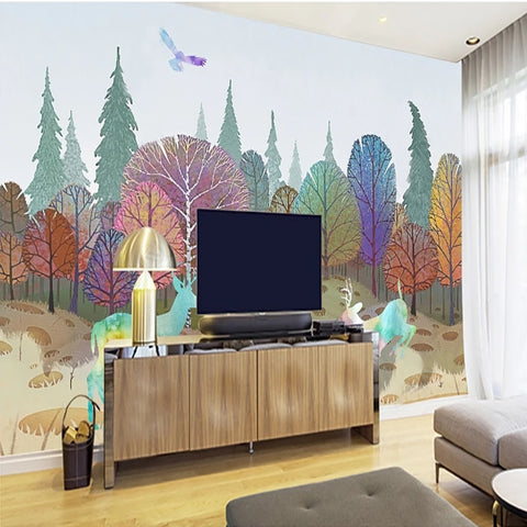Image of Amazing Multicolor Forest Landscape Wallpaper Mural, Custom Sizes Available