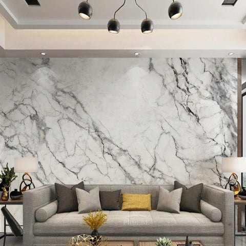 Image of Luxurious Dark Gray Vein White Marble Wallpaper Mural, Custom Sizes Available