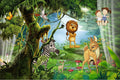 Wild Animal Cartoon Wallpaper Mural, Custom Sizes Available