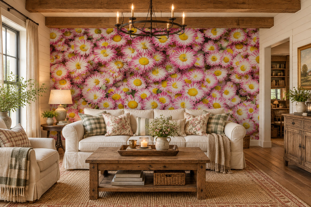 Beautiful Lavender Daisies Wallpaper Mural, Custom Sizes Available