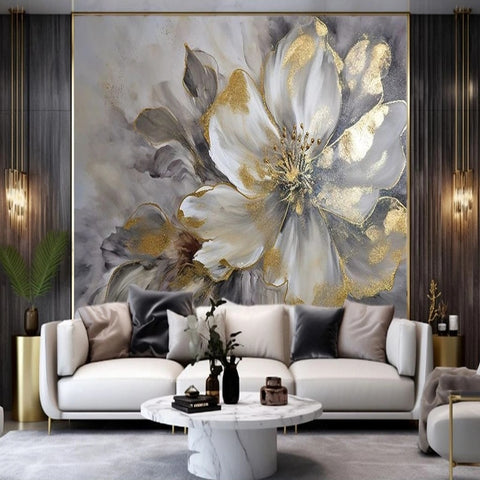 Image of Exquisite Luxury Gold Leaf Magnolia Blossom Wallpaper Mural, Custom Sizes Available