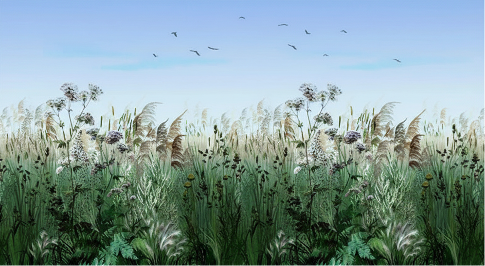 Beautiful Wildflower Field Wallpaper Mural, Custom Sizes Available