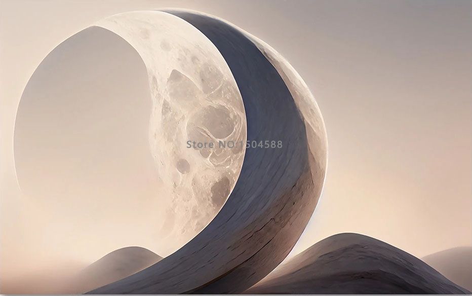Abstract Moon Shape Wallpaper Mural, Custom Sizes Available