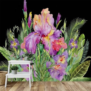 Bearded Iris Arrangement Watercolor Wallpaper Mural, Custom Sizes Available