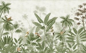Retro Tropical Rainforest Wallpaper Mural, Custom Sizes Available