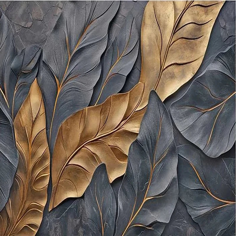 Bold Black and White Overlapping Leaves Mural Wallpaper. Custom Sizes Available