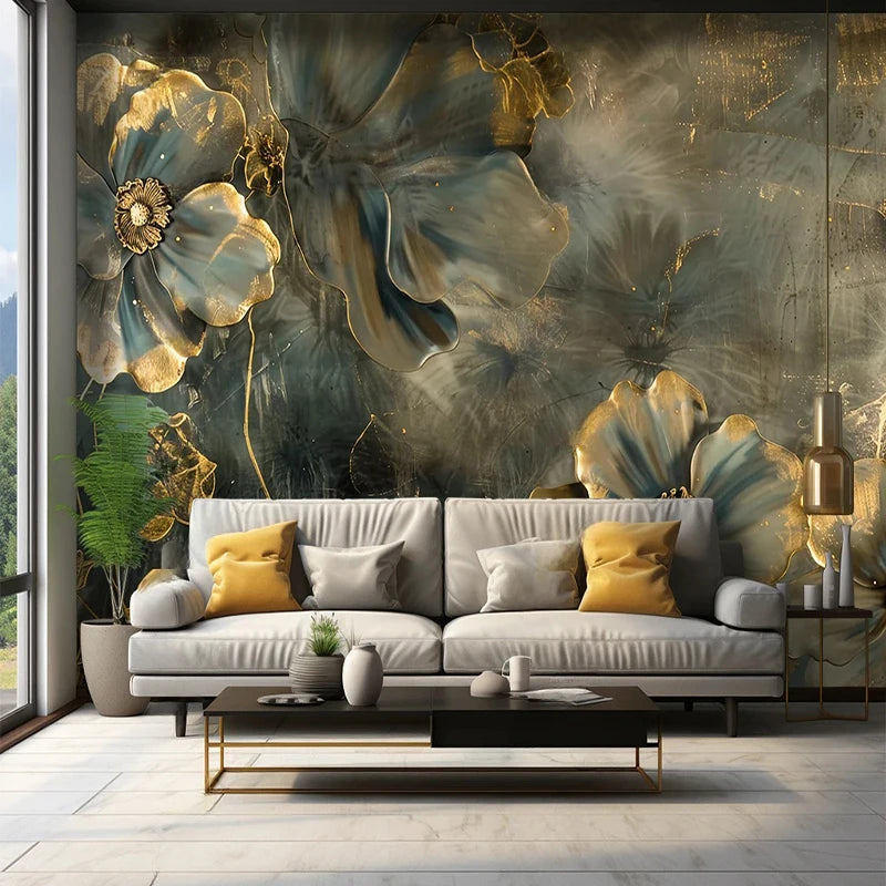 Beautiful Gold Tipped Magnolia Blossoms Wallpaper Mural, Custom Sizes Available
