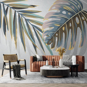 Tropical Plant Leaves Wallpaper Mural, Custom Sizes Available