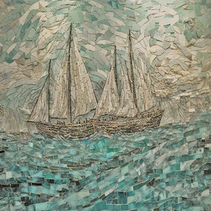 Exquisite Sailing Boats Mosaic Wallpaper Mural, Custom Sizes Available