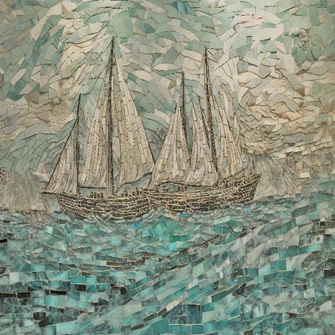 Image of Exquisite Sailing Boats Mosaic Wallpaper Mural, Custom Sizes Available