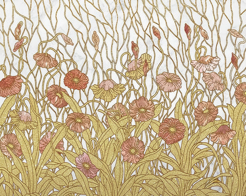Image of Art Nouveau Retro Flower Garden Wallpaper Mural, Custom Sizes Available