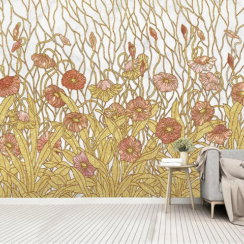 Image of Art Nouveau Retro Flower Garden Wallpaper Mural, Custom Sizes Available
