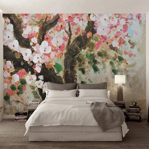 Lovely Hand- Painted Pink and White Dogwood Blossoms Wallpaper Mural, Custom Sizes Availablestom Sizes Available