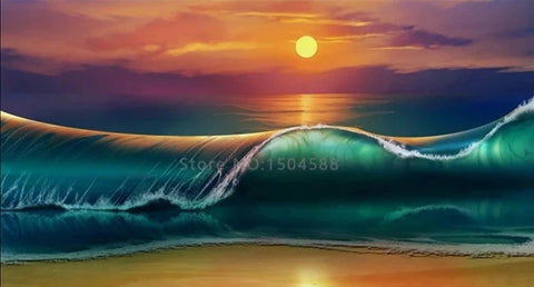 Image of Awesome Wave Painting Wallpaper Mural , Custom Sizes Available