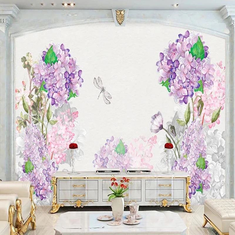 Vibrant Watercolor Lilacs in Bloom Wallpaper Mural, Custom Sizes Available
