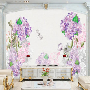 Vibrant Watercolor Lilacs in Bloom Wallpaper Mural, Custom Sizes Available