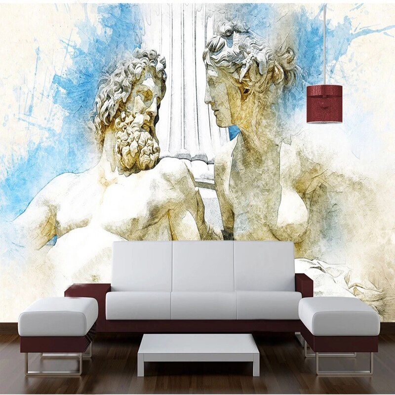 Watercolor Version of "Zeus's Lovers" Sculpture Wallpaper Mural, Custom Sizes Available