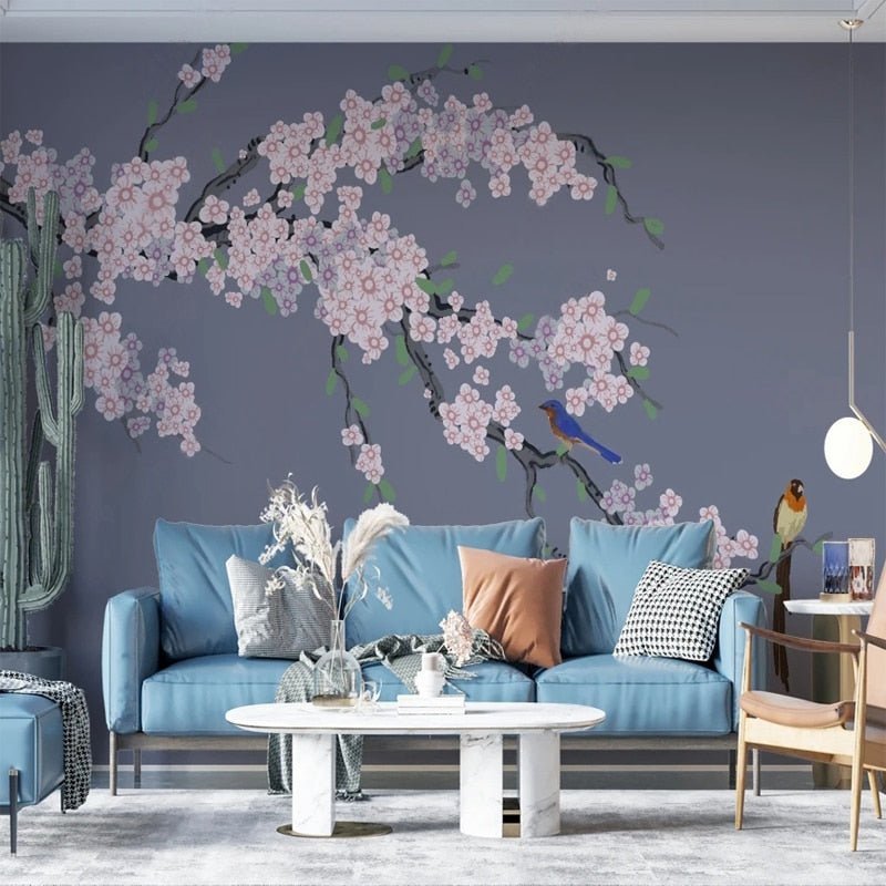Birds On Plum Blossom Wallpaper Mural, Custom Sizes Available