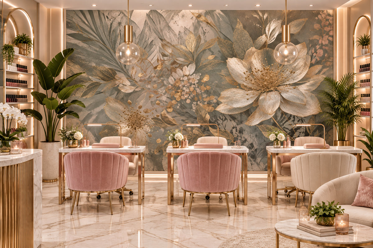 Sublime Gold and Ivory Floral Background Wallpaper Mural, Custom Sizes Available
