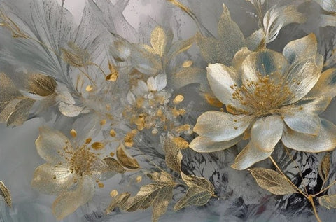 Sublime Gold and Ivory Floral Background Wallpaper Mural, Custom Sizes Available
