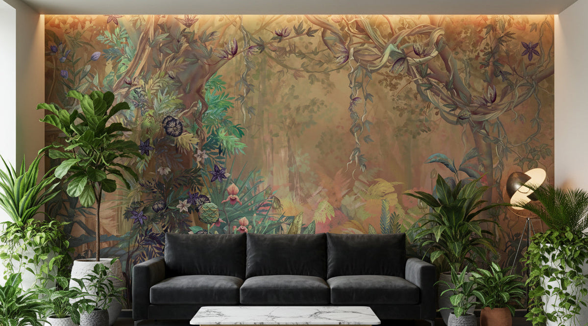 Exquisite Retro Jungle Scene Wallpaper Mural, Custom Sizes Available