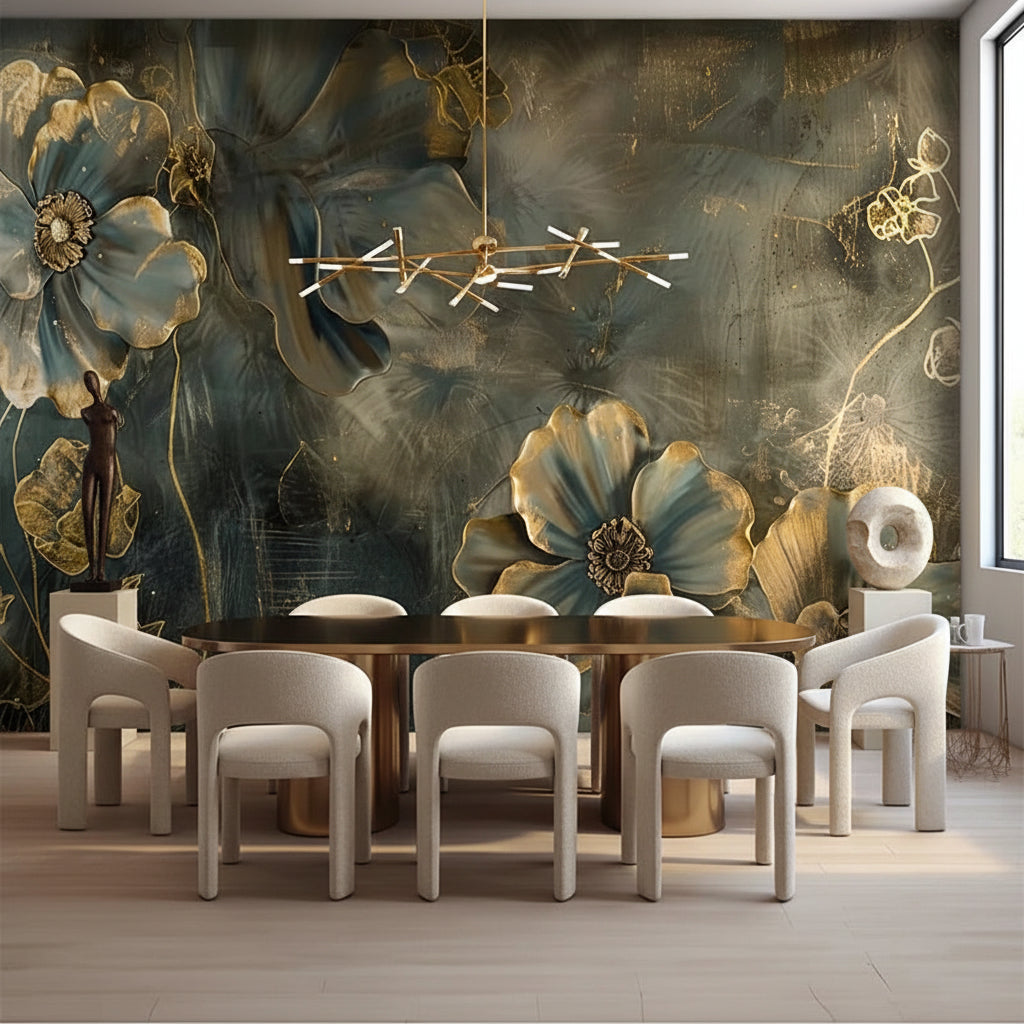 Beautiful Gold Tipped Magnolia Blossoms Wallpaper Mural, Custom Sizes Available