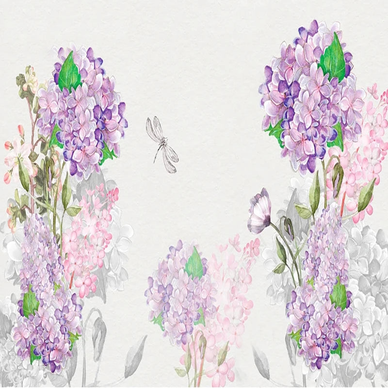 Vibrant Watercolor Lilacs in Bloom Wallpaper Mural, Custom Sizes Available