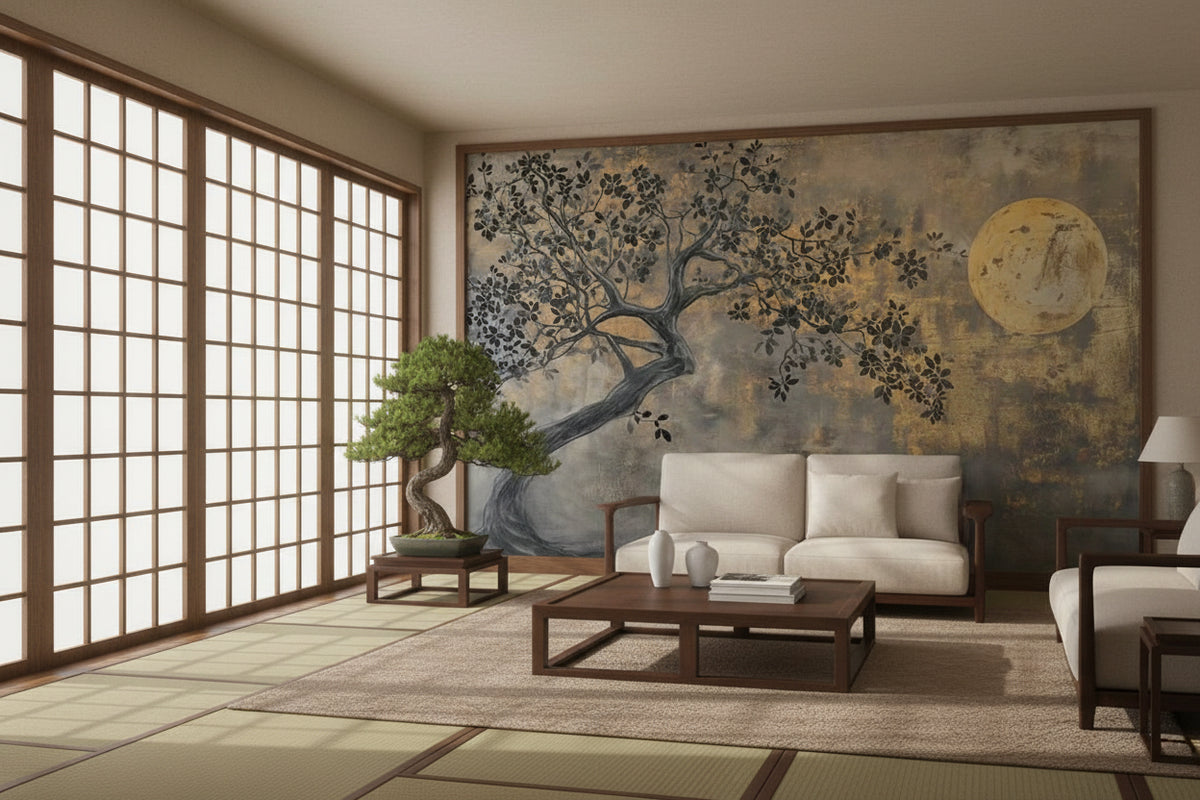 Enchanting Moon Back-lit Tree Wallpaper Mural, Custom Sizes Available