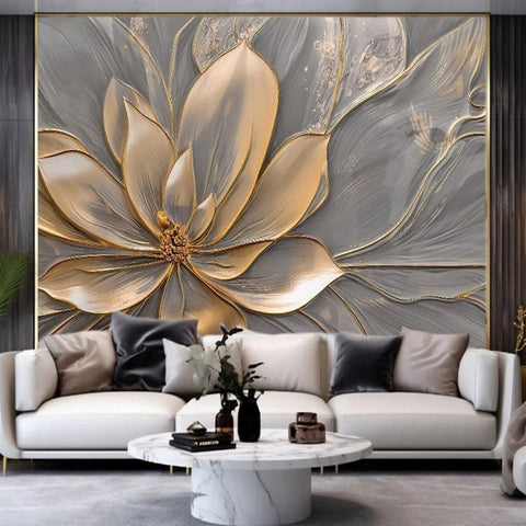 Image of Beautiful Abstract Painted Relief Magnolia Blossom Wallpaper Mural, Custom Sizes Available