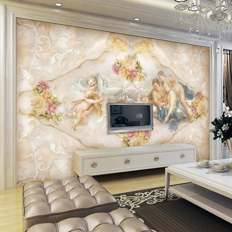 Classical Painting of Water Nymphs and Cherubs Wallpaper Mural, Custom Sizes Available