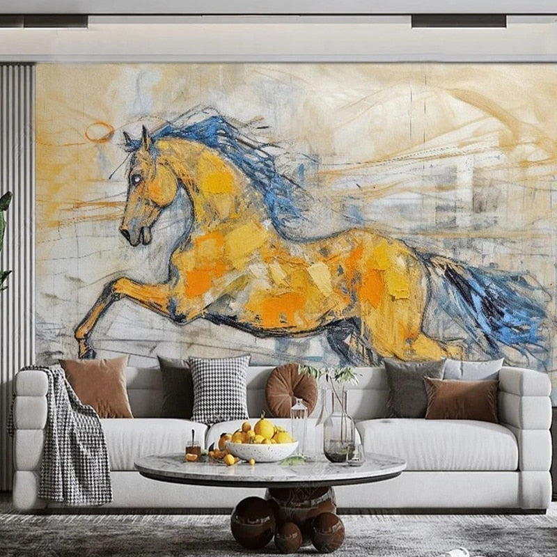 Regal Abstract Galloping Horse Wallpaper Mural, Custom Sizes Available