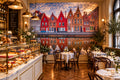 Quaint Reflection of Belgian Waterfront Row Houses Wallpaper Mural, Custom Sizes Available