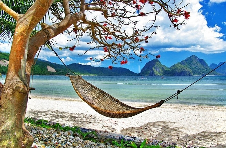 Relaxing Hammock On the Beach Wallpaper Mural, Custom Sizes Available
