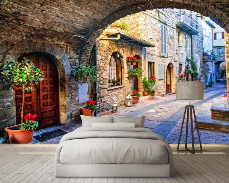 Italian Street Scene Wallpaper Mural, Custom Sizes Available
