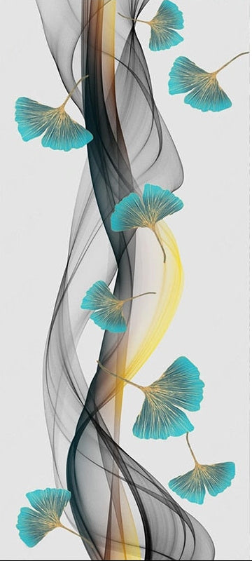 Abstract Blue Ginkgo and Smoke Wallpaper Mural, Custom Sizes Available