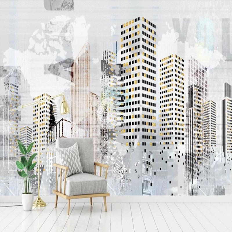 Abstract City Buildings Landscape Wallpaper Mural, Custom Sizes Available