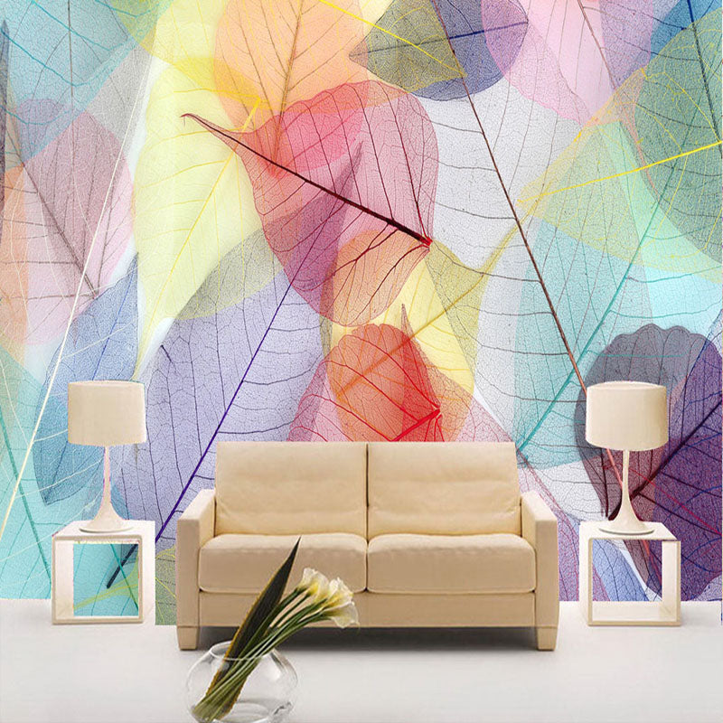 Abstract Colorful Translucent Leaves Wallpaper Mural, Custom Sizes Available