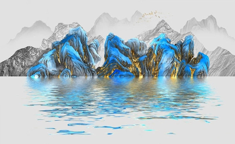 Abstract Mountains and Water Wallpaper Mural, Custom Sizes Available